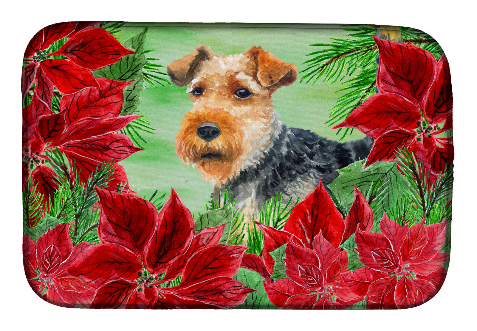 Welsh Terrier Poinsettas Dish Drying Mat CK1348DDM  the-store.com.