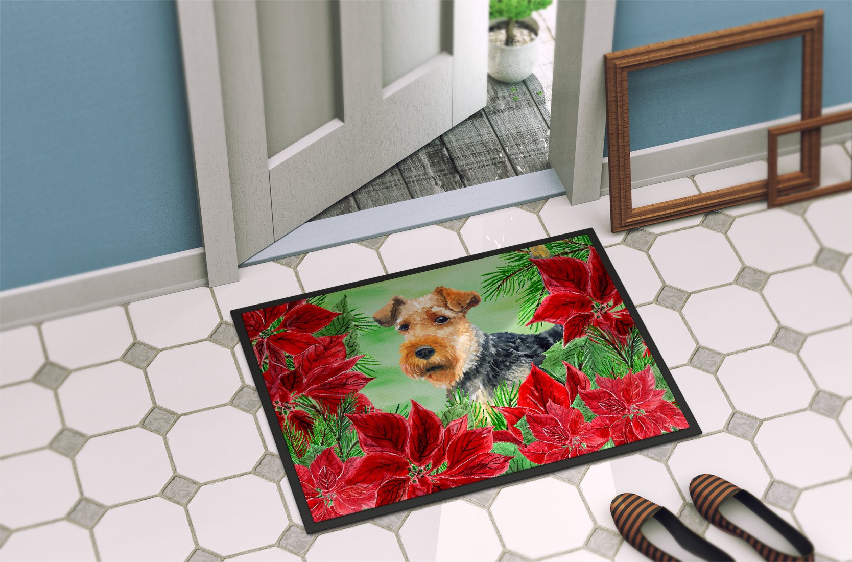 Welsh Terrier Poinsettas Indoor or Outdoor Mat 24x36 CK1348JMAT by Caroline's Treasures