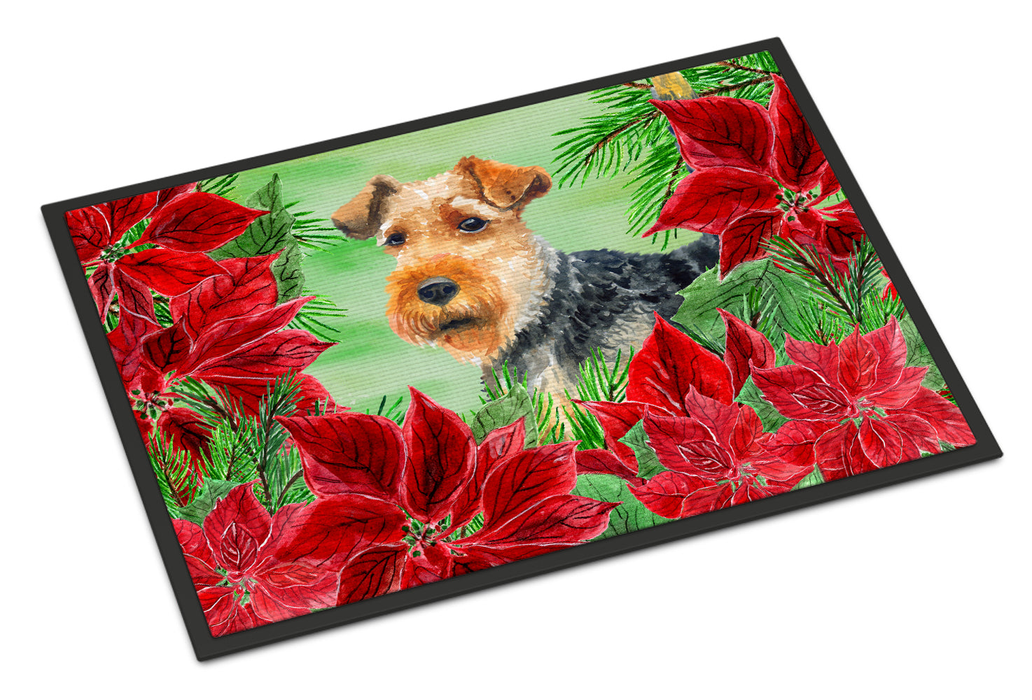 Welsh Terrier Poinsettas Indoor or Outdoor Mat 18x27 CK1348MAT - the-store.com