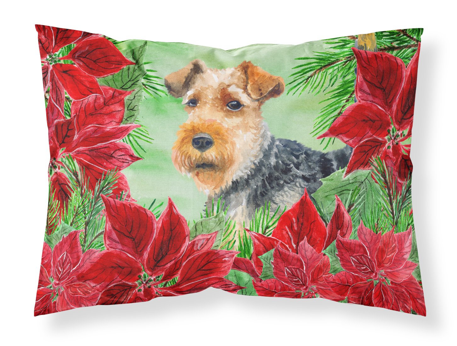 Welsh Terrier Poinsettas Fabric Standard Pillowcase CK1348PILLOWCASE by Caroline's Treasures