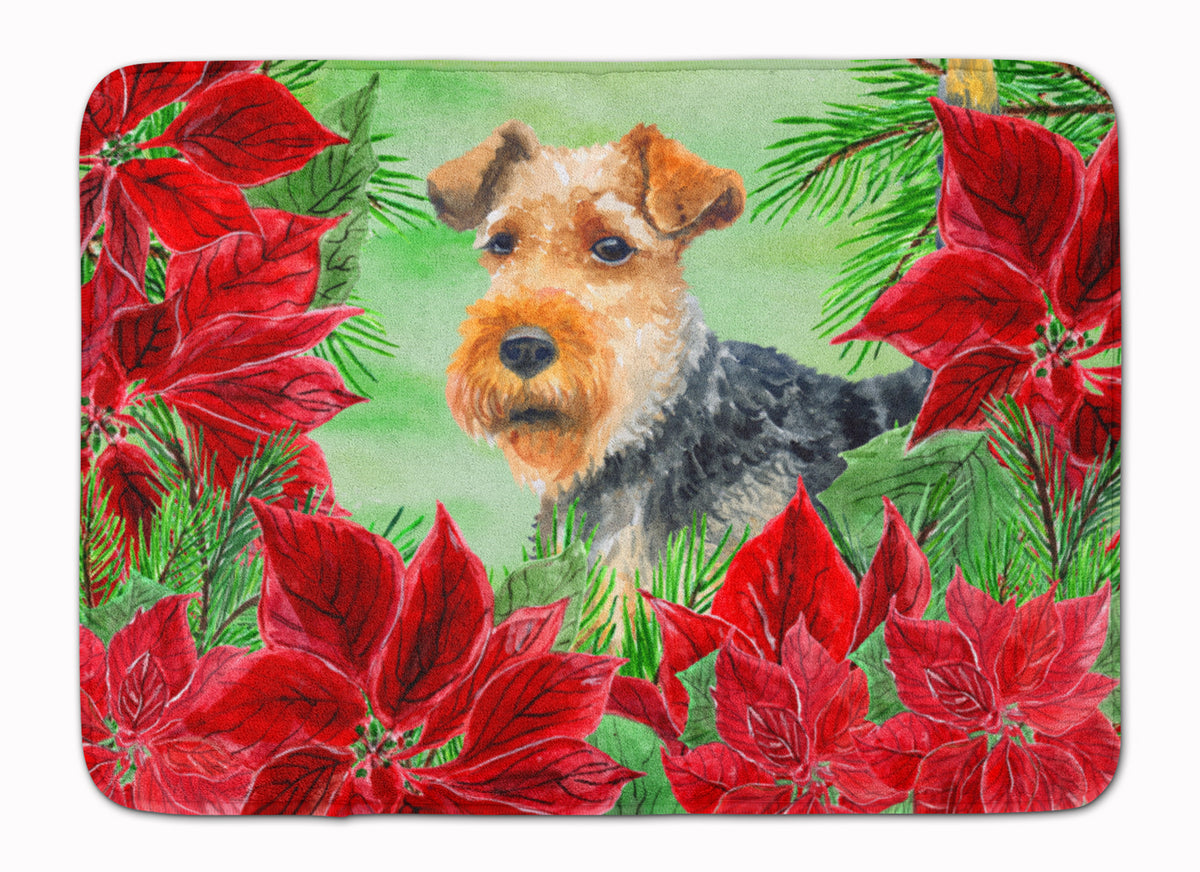 Welsh Terrier Poinsettas Machine Washable Memory Foam Mat CK1348RUG - the-store.com