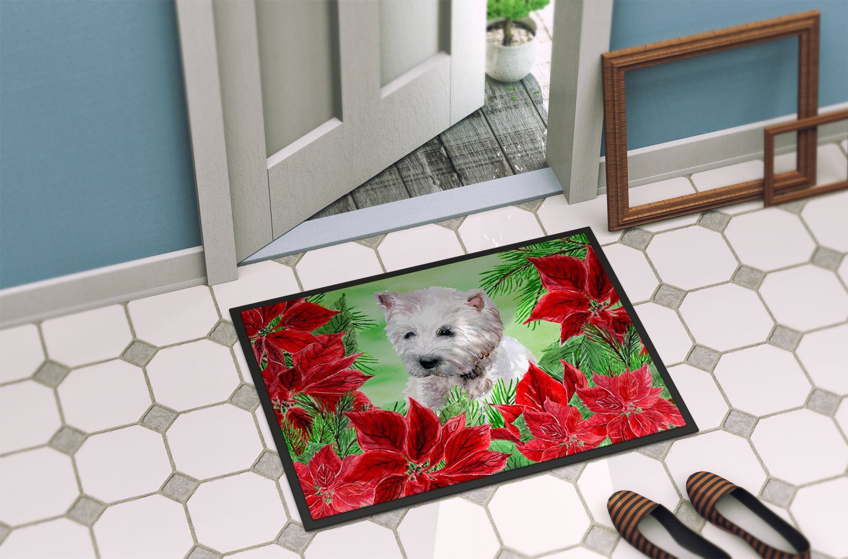 Westie Poinsettas Indoor or Outdoor Mat 24x36 CK1349JMAT by Caroline's Treasures