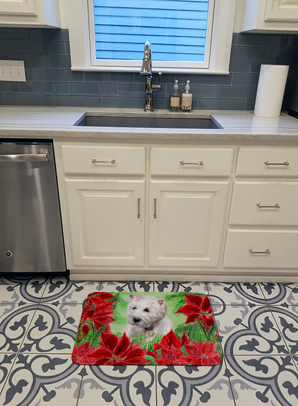 Westie Poinsettas Machine Washable Memory Foam Mat CK1349RUG - the-store.com