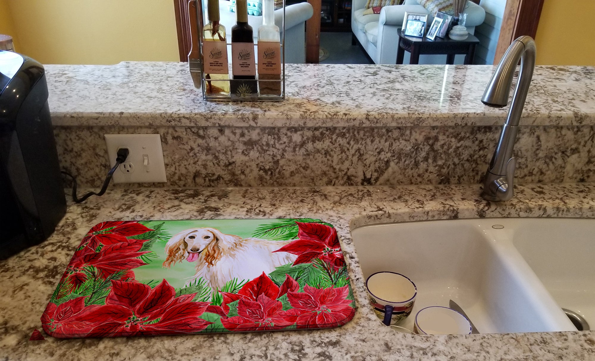 Afghan Hound Poinsettas Dish Drying Mat CK1350DDM  the-store.com.