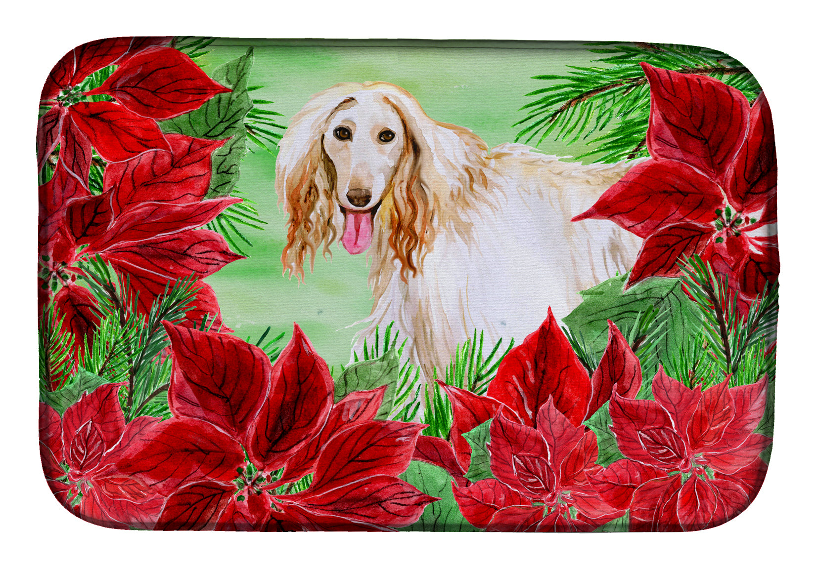 Afghan Hound Poinsettas Dish Drying Mat CK1350DDM  the-store.com.