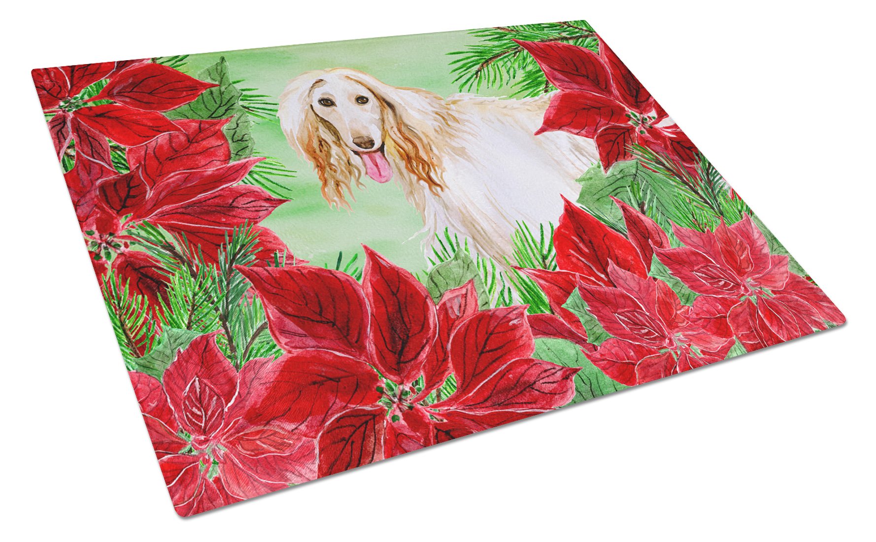 Afghan Hound Poinsettas Glass Cutting Board Large CK1350LCB by Caroline's Treasures