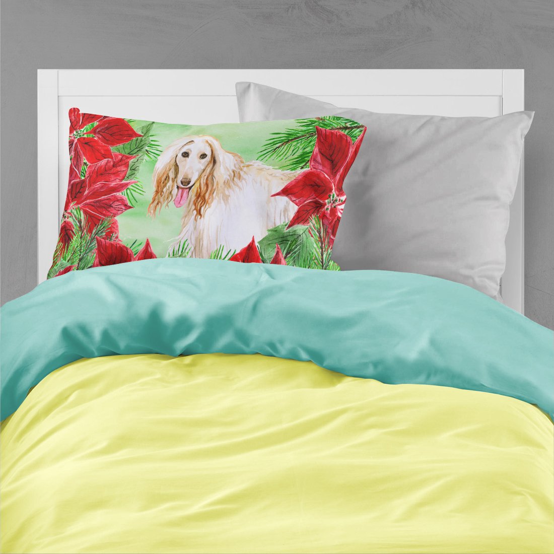 Afghan Hound Poinsettas Fabric Standard Pillowcase CK1350PILLOWCASE by Caroline's Treasures