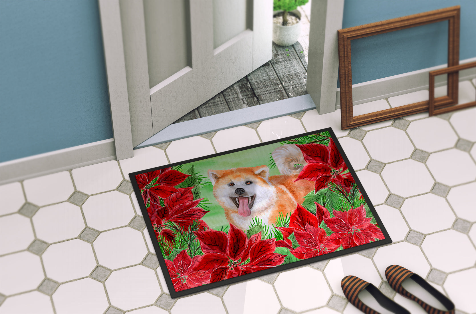 Akita Poinsettas Indoor or Outdoor Mat 18x27 CK1351MAT - the-store.com