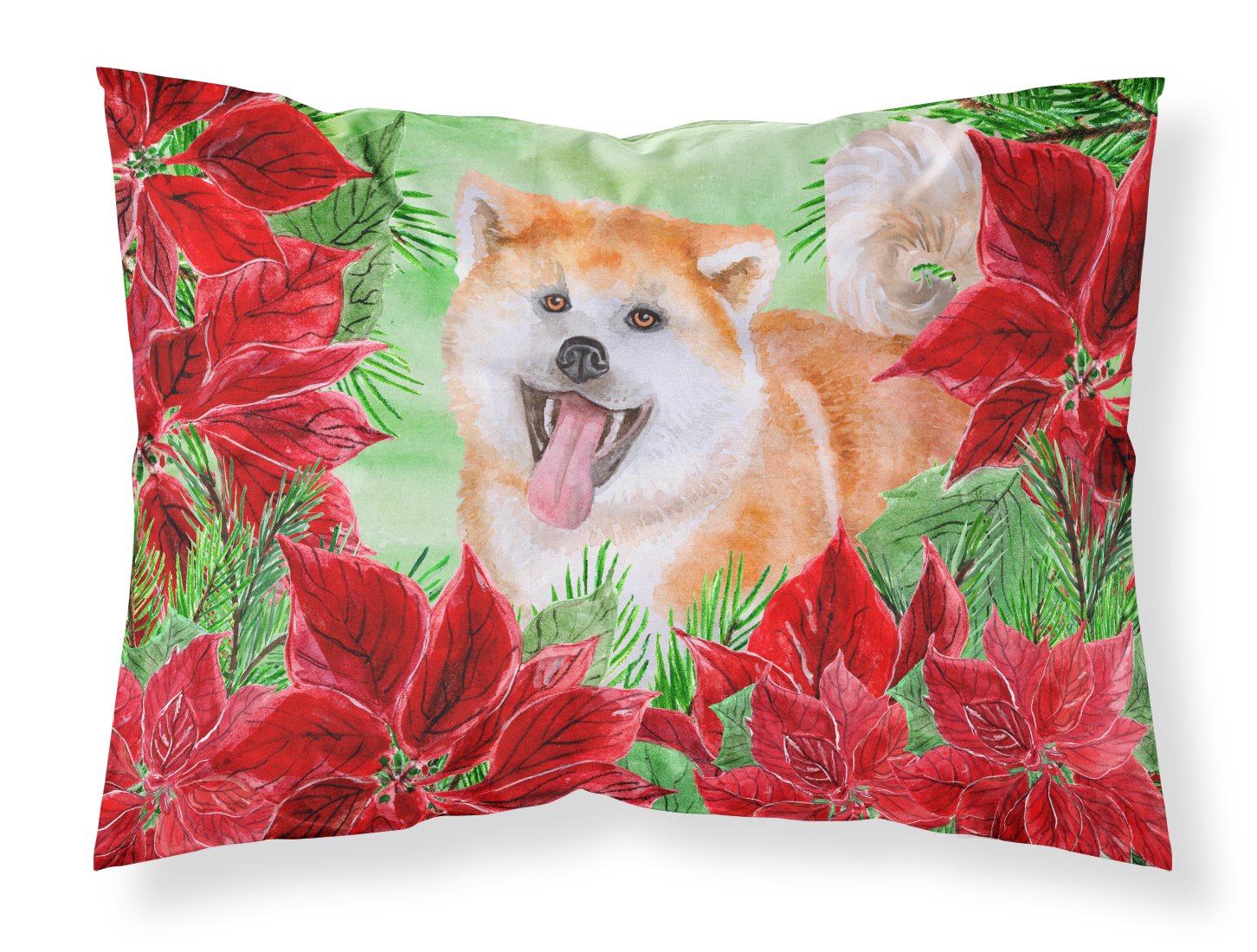 Akita Poinsettas Fabric Standard Pillowcase CK1351PILLOWCASE by Caroline's Treasures