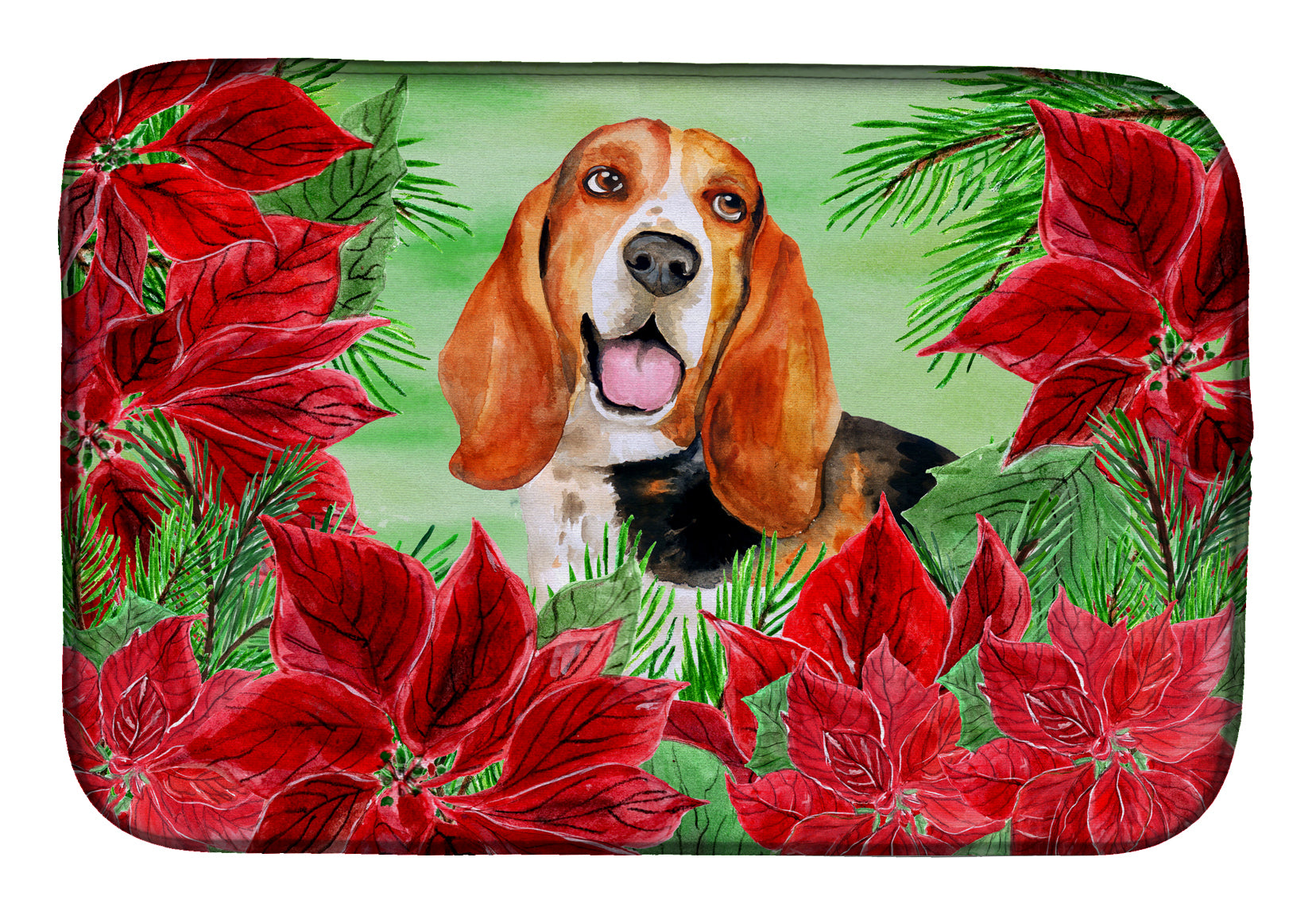 Basset Hound Poinsettas Dish Drying Mat CK1352DDM  the-store.com.