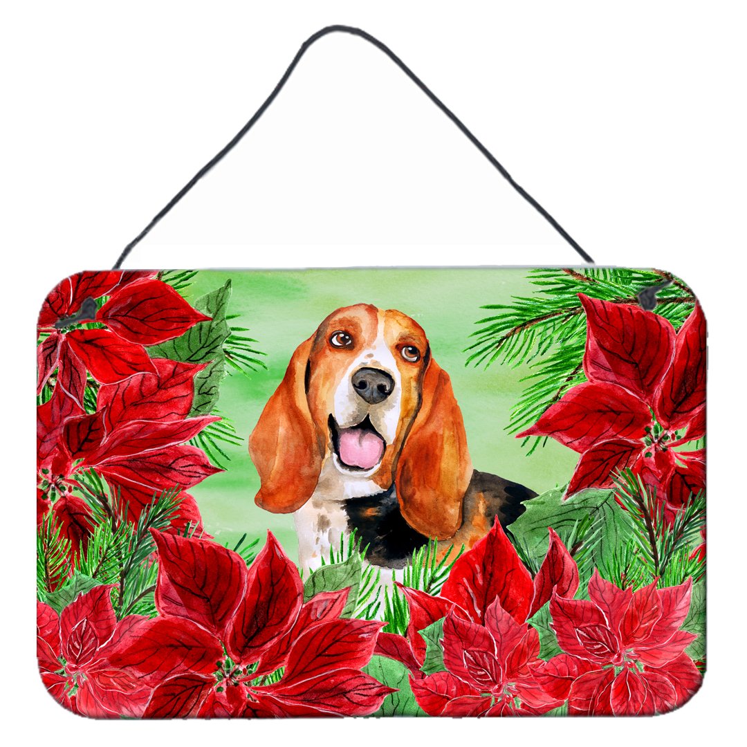 Basset Hound Poinsettas Wall or Door Hanging Prints CK1352DS812 by Caroline's Treasures