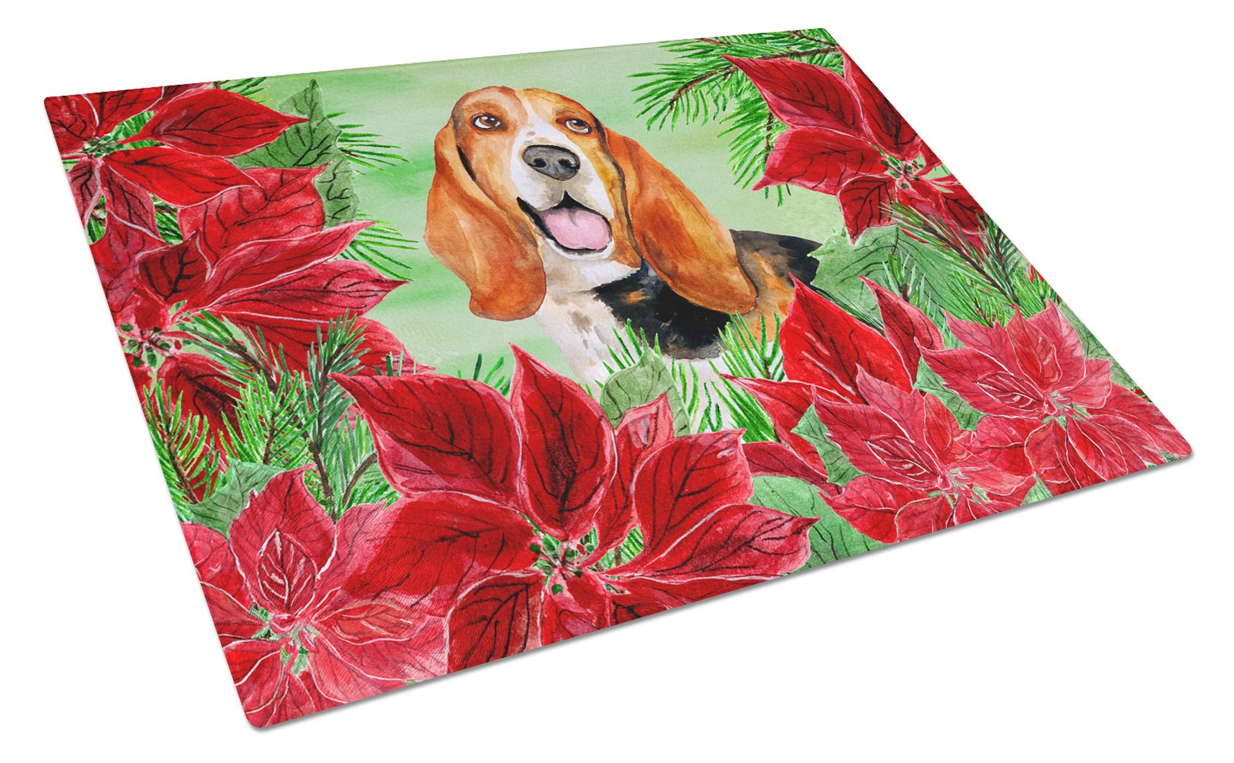 Basset Hound Poinsettas Glass Cutting Board Large CK1352LCB by Caroline's Treasures