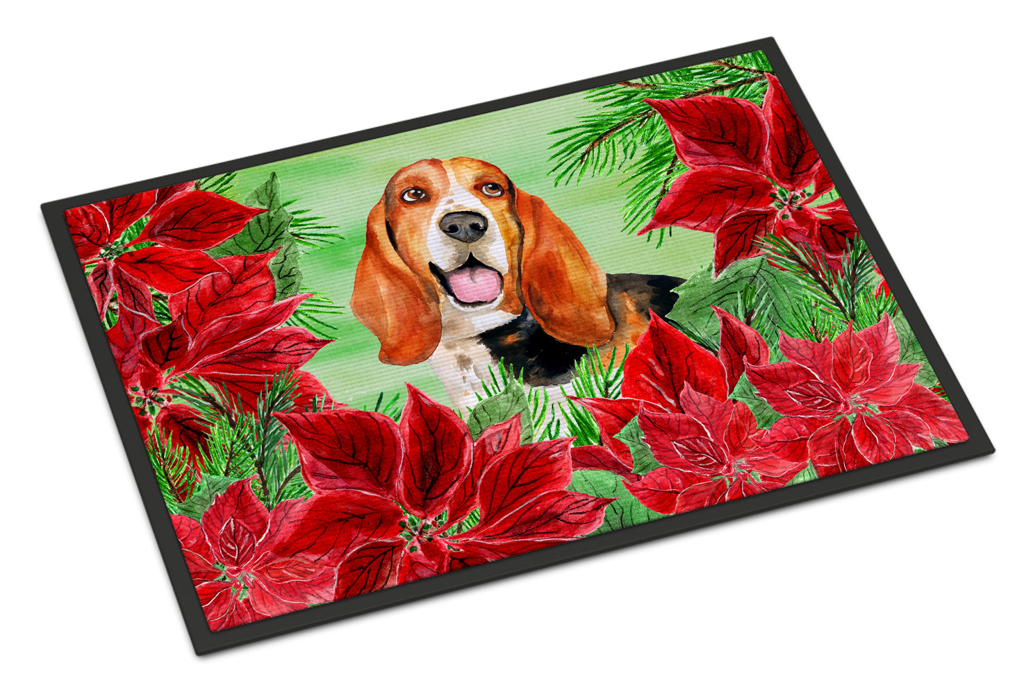 Basset Hound Poinsettas Indoor or Outdoor Mat 18x27 CK1352MAT - the-store.com