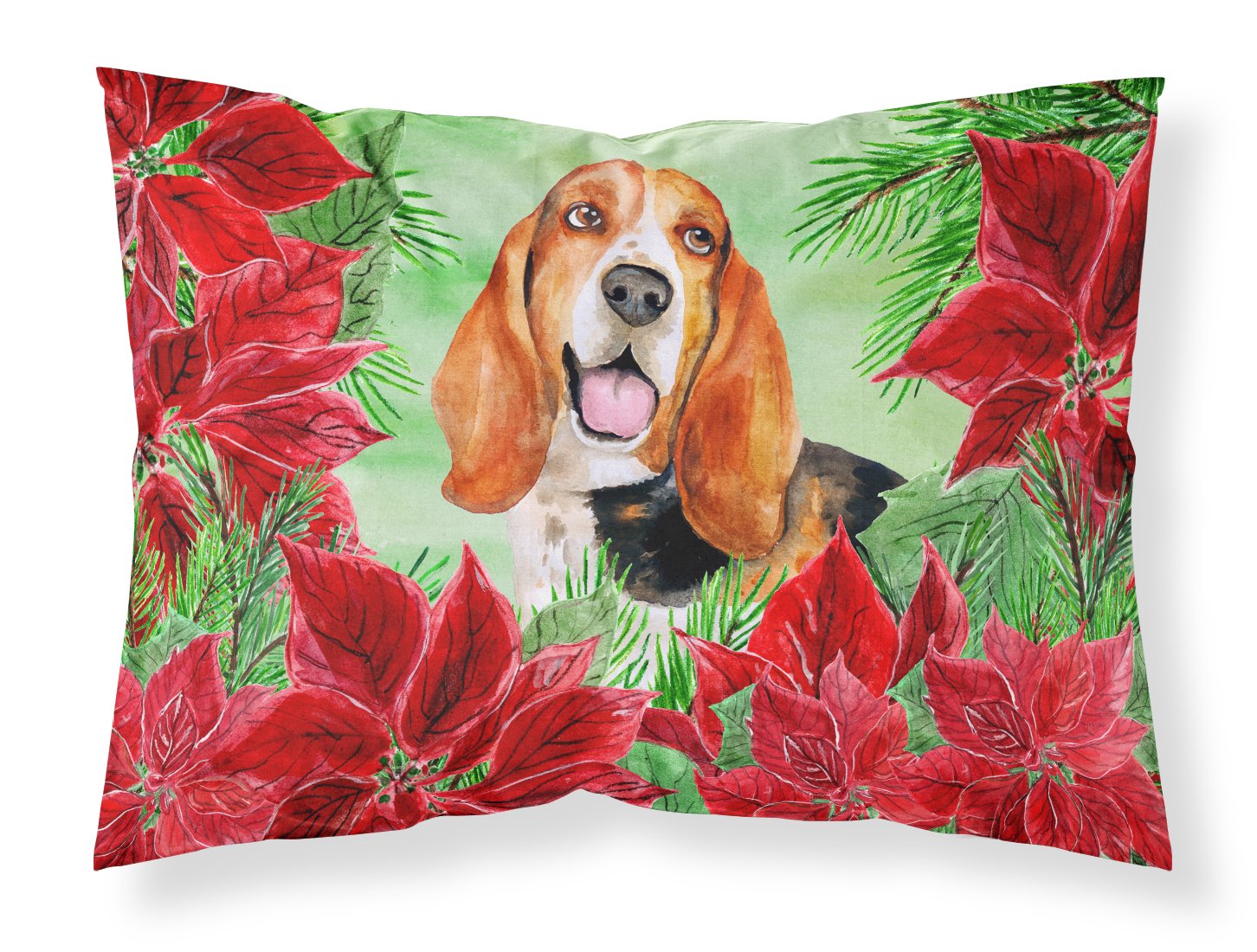 Basset Hound Poinsettas Fabric Standard Pillowcase CK1352PILLOWCASE by Caroline's Treasures