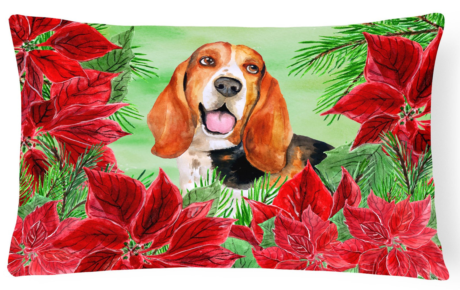 Basset Hound Poinsettas Canvas Fabric Decorative Pillow CK1352PW1216 by Caroline's Treasures