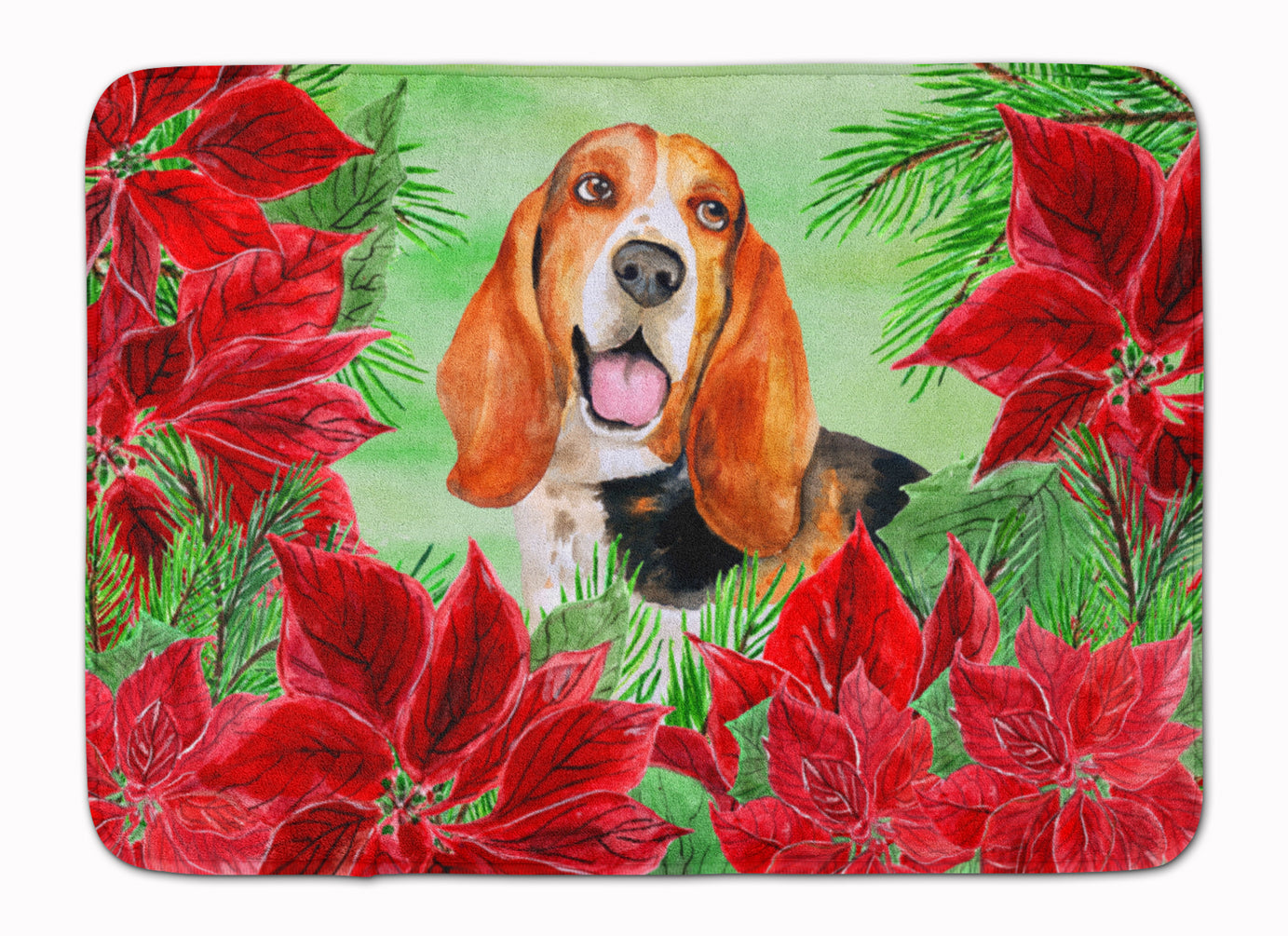 Basset Hound Poinsettas Machine Washable Memory Foam Mat CK1352RUG - the-store.com