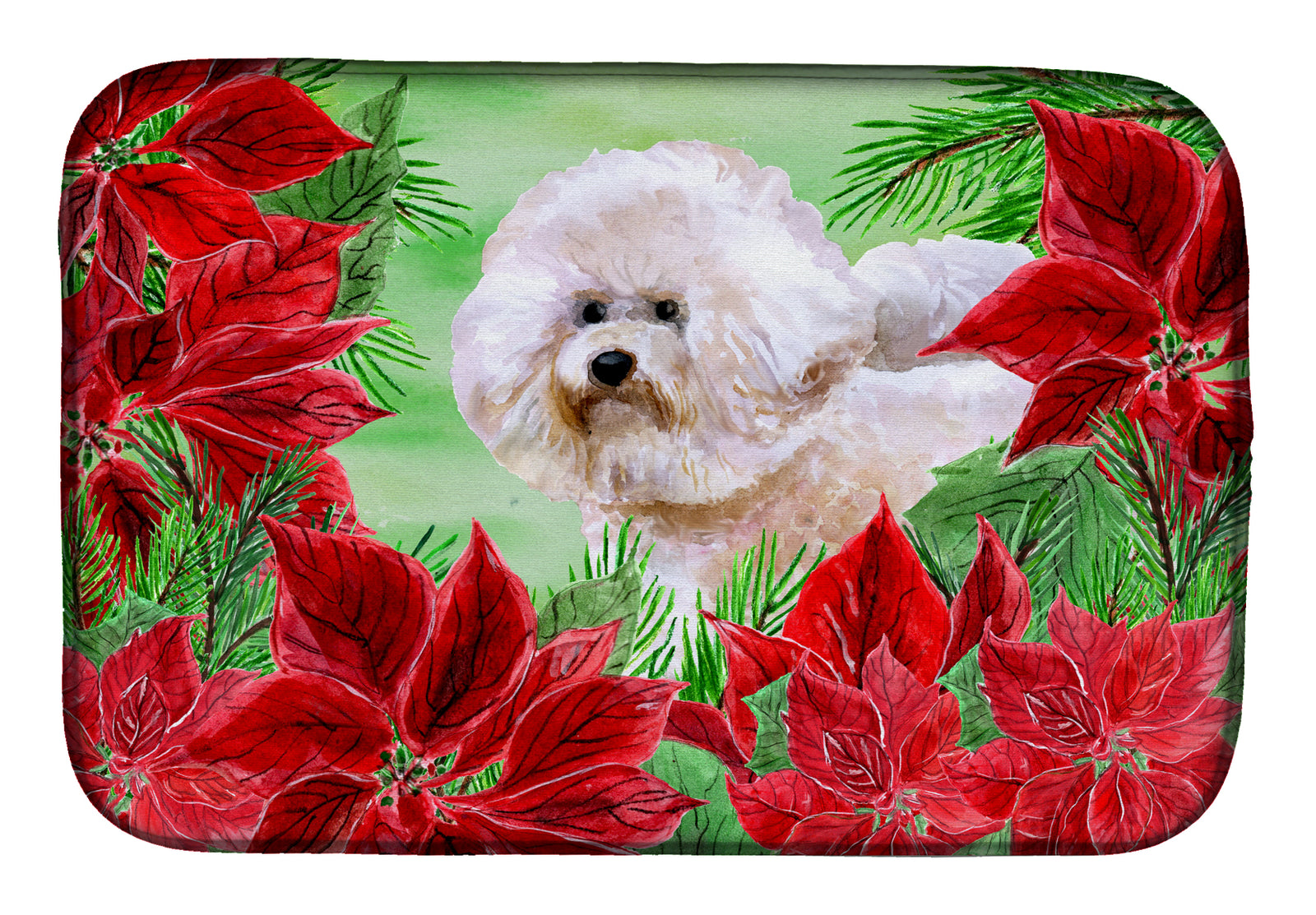 Bichon Frise #2 Poinsettas Dish Drying Mat CK1353DDM  the-store.com.