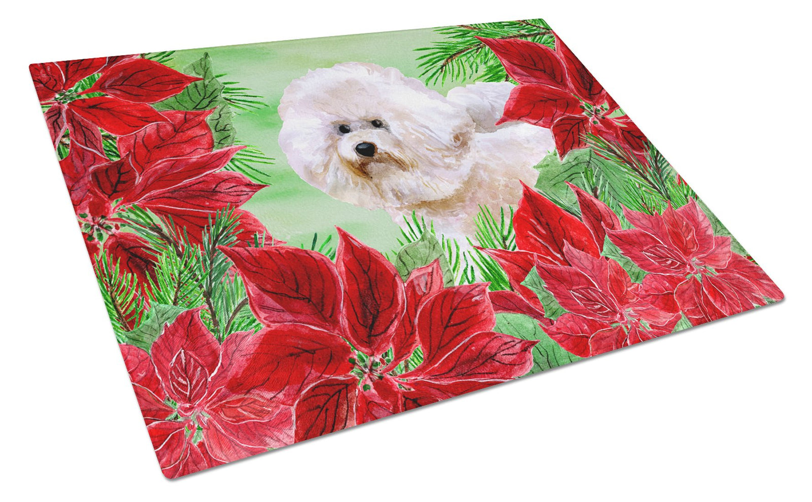 Bichon Frise #2 Poinsettas Glass Cutting Board Large CK1353LCB by Caroline's Treasures