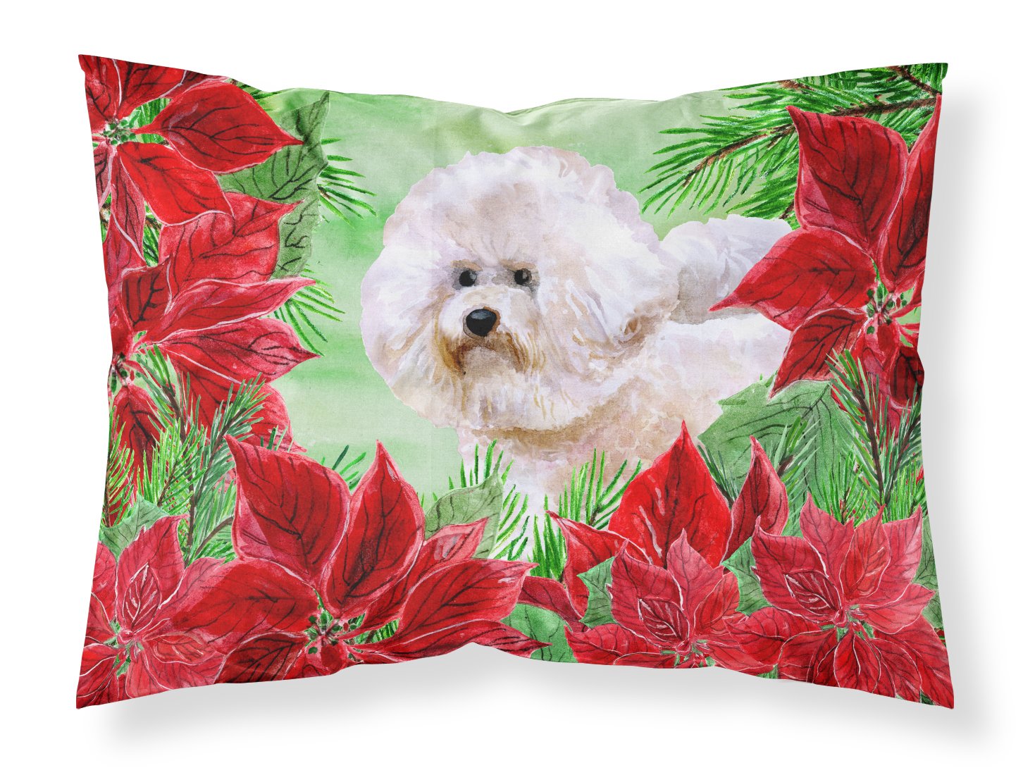 Bichon Frise #2 Poinsettas Fabric Standard Pillowcase CK1353PILLOWCASE by Caroline's Treasures