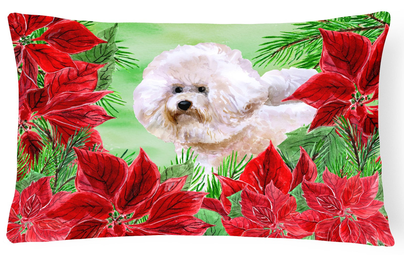 Bichon Frise #2 Poinsettas Canvas Fabric Decorative Pillow CK1353PW1216 by Caroline's Treasures