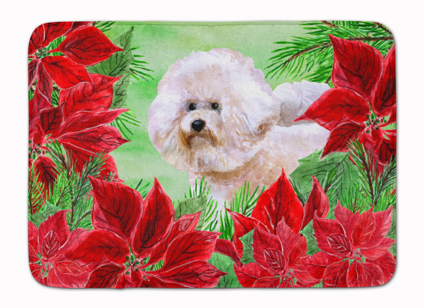 Bichon Frise #2 Poinsettas Machine Washable Memory Foam Mat CK1353RUG - the-store.com