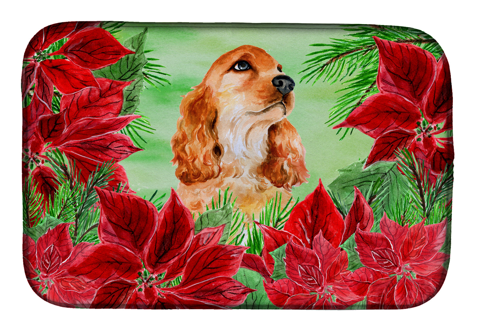 Cocker Spaniel Poinsettas Dish Drying Mat CK1354DDM  the-store.com.