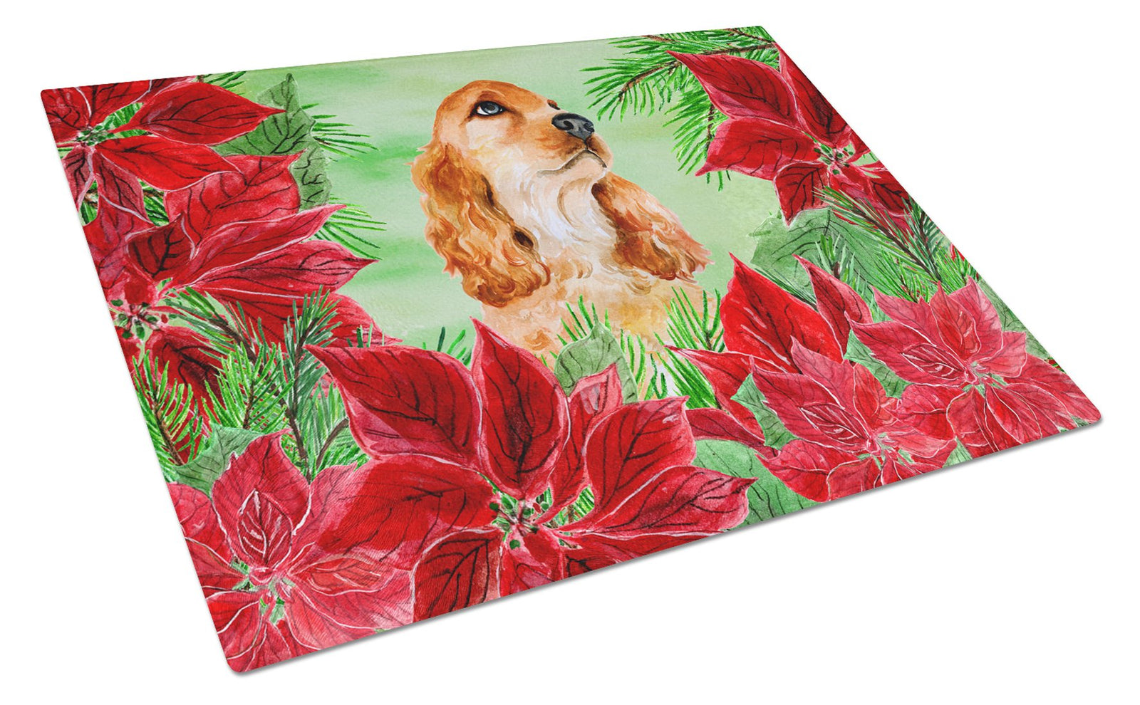 Cocker Spaniel Poinsettas Glass Cutting Board Large CK1354LCB by Caroline's Treasures