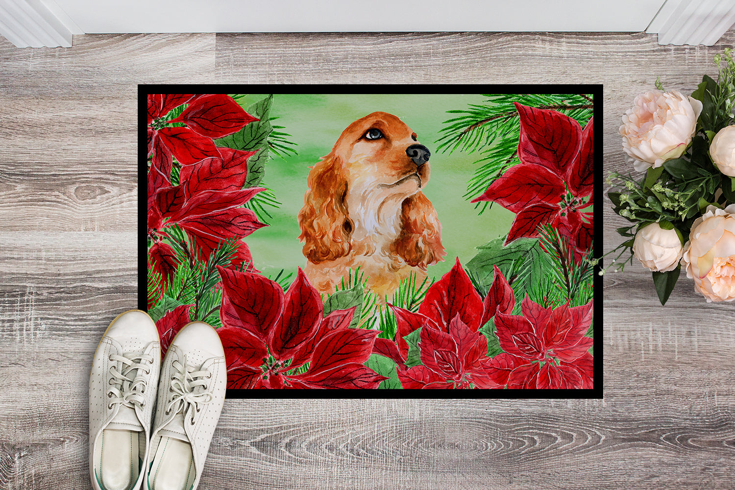 Cocker Spaniel Poinsettas Indoor or Outdoor Mat 18x27 CK1354MAT - the-store.com