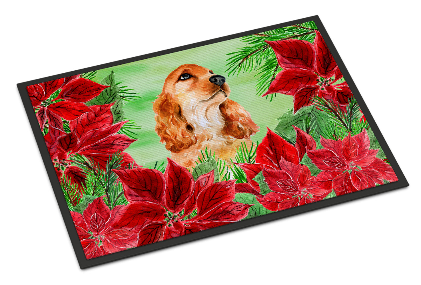 Cocker Spaniel Poinsettas Indoor or Outdoor Mat 18x27 CK1354MAT - the-store.com