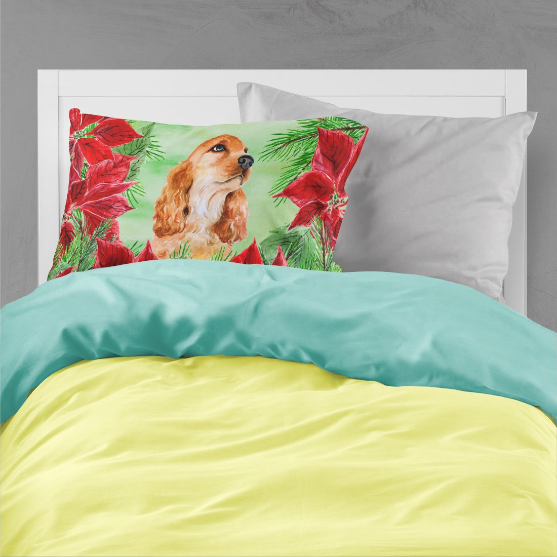 Cocker Spaniel Poinsettas Fabric Standard Pillowcase CK1354PILLOWCASE by Caroline's Treasures