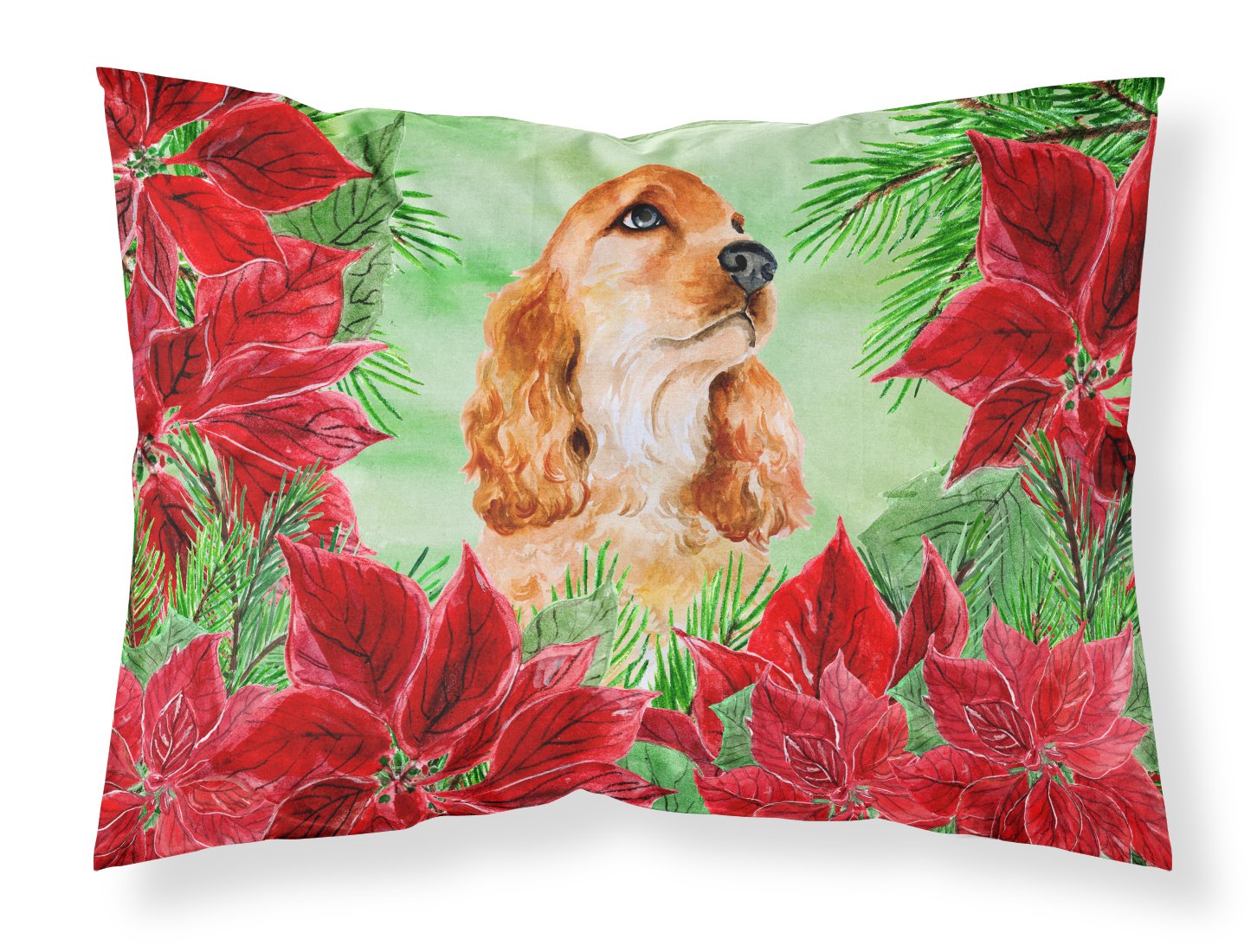 Cocker Spaniel Poinsettas Fabric Standard Pillowcase CK1354PILLOWCASE by Caroline's Treasures