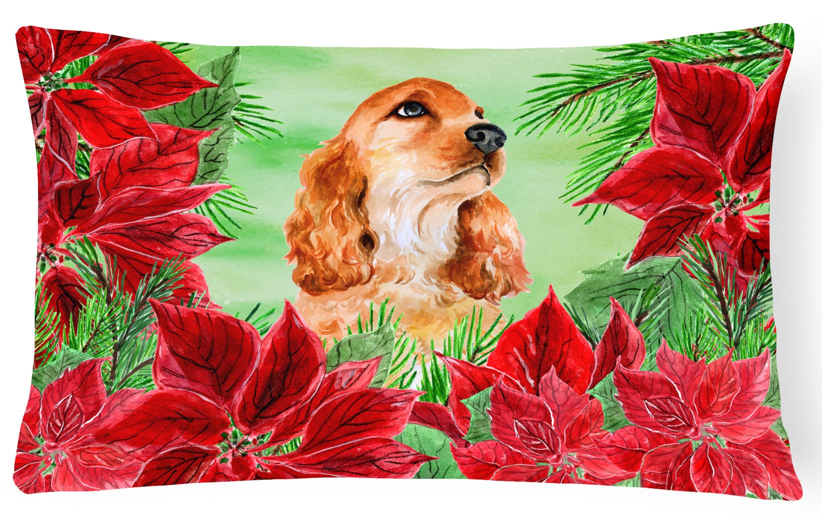 Cocker Spaniel Poinsettas Canvas Fabric Decorative Pillow CK1354PW1216 by Caroline's Treasures