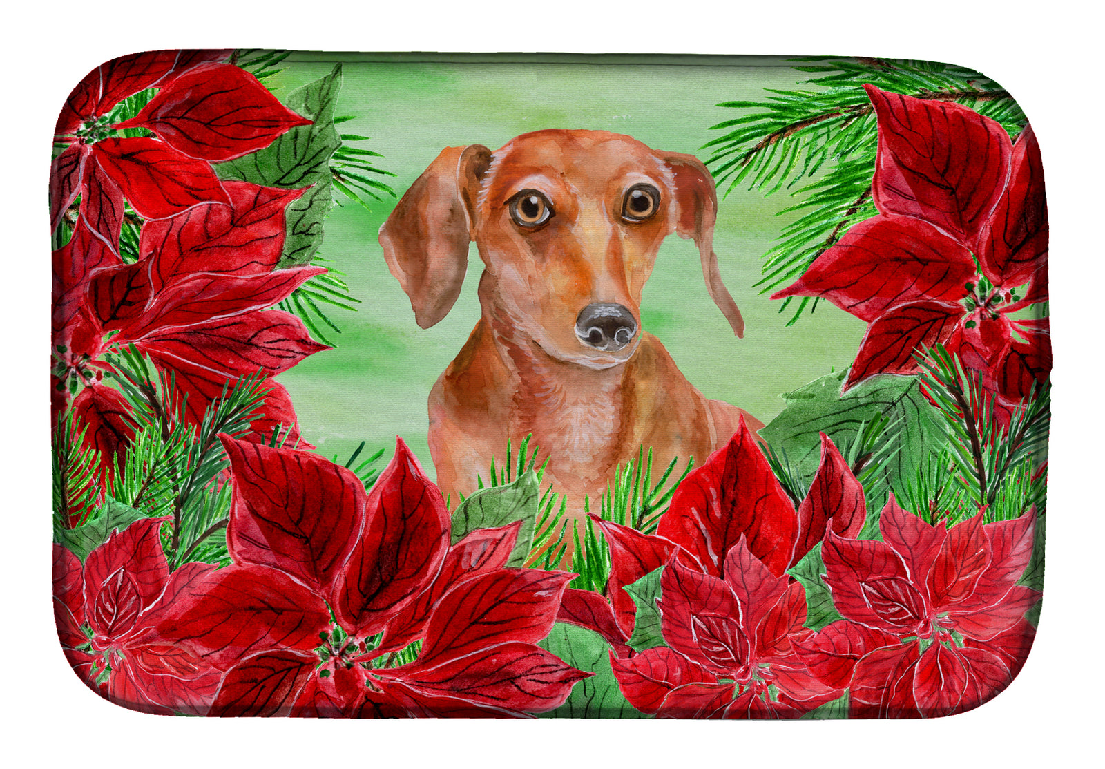 Red Dachshund Poinsettas Dish Drying Mat CK1355DDM  the-store.com.