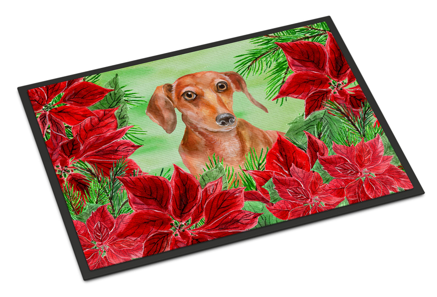 Red Dachshund Poinsettas Indoor or Outdoor Mat 18x27 CK1355MAT - the-store.com