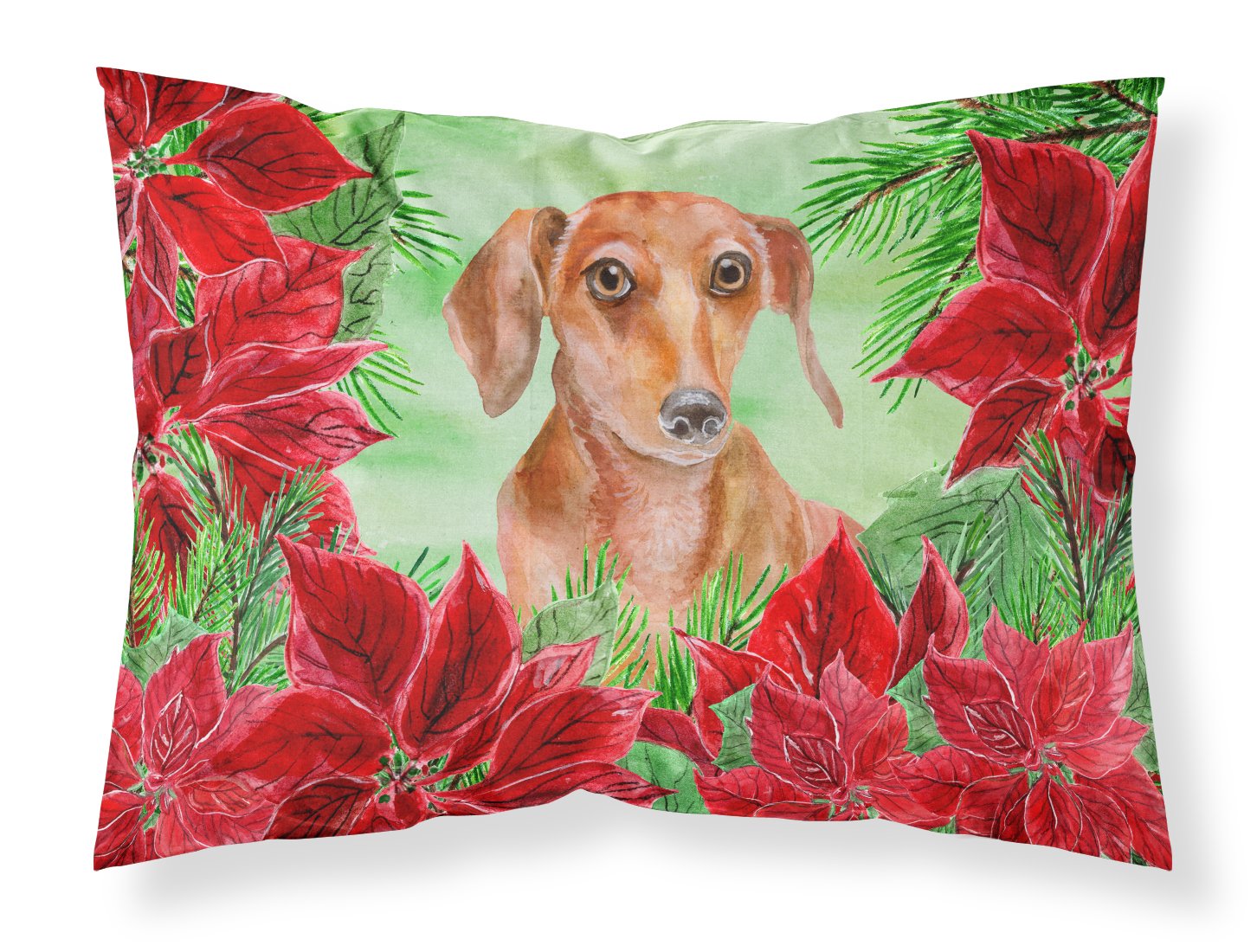 Red Dachshund Poinsettas Fabric Standard Pillowcase CK1355PILLOWCASE by Caroline's Treasures