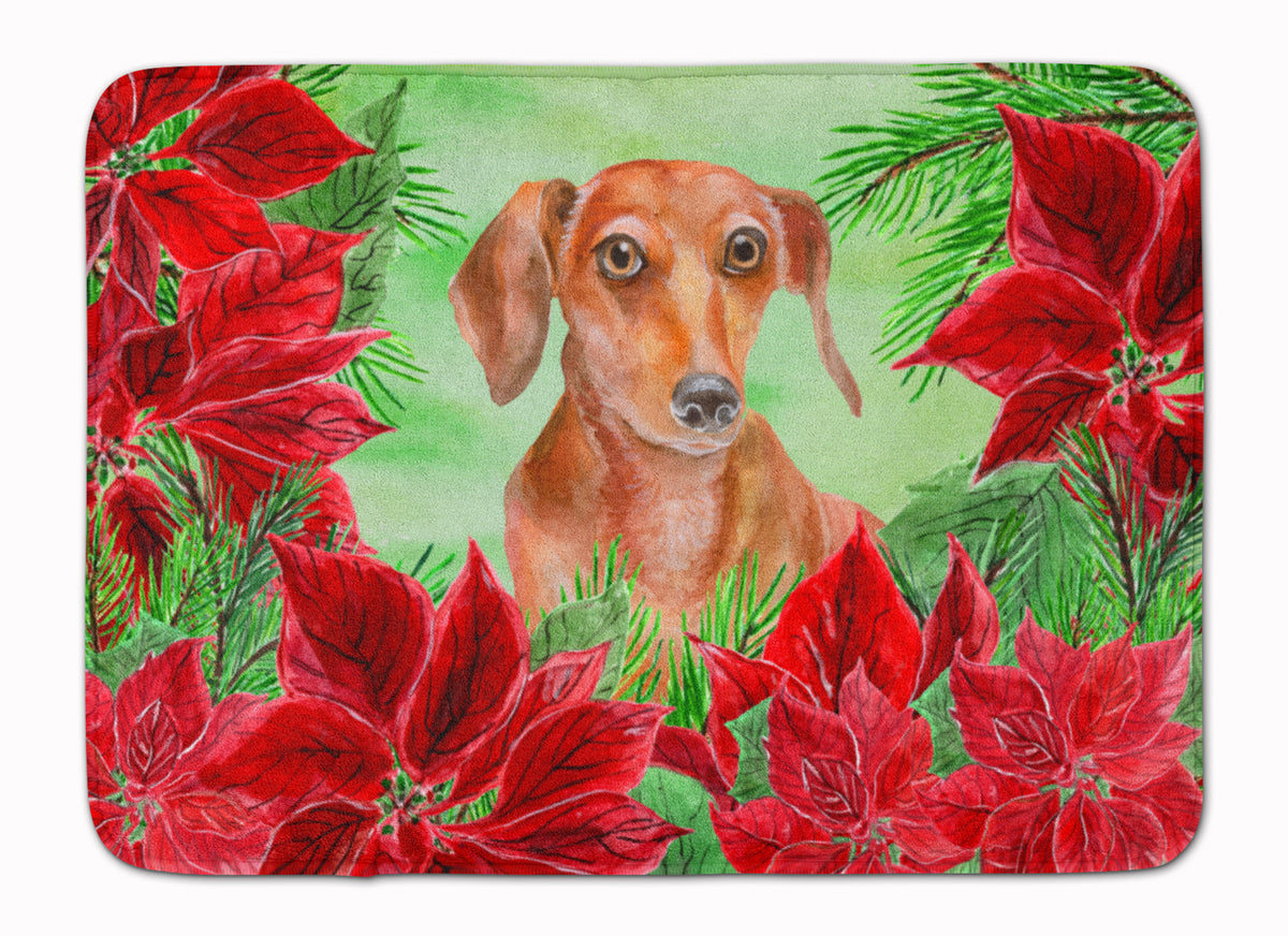 Red Dachshund Poinsettas Machine Washable Memory Foam Mat CK1355RUG - the-store.com