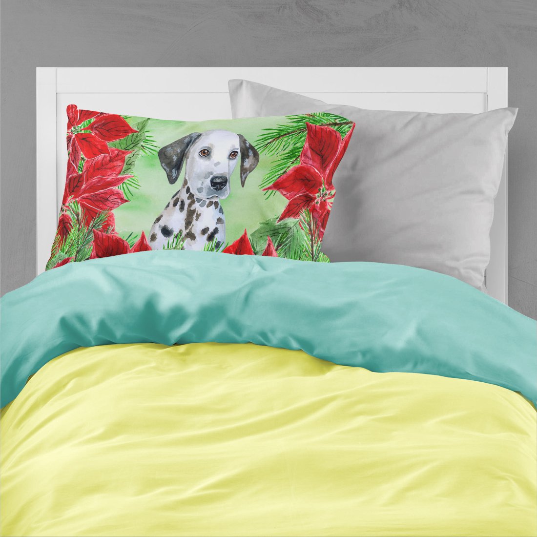 Dalmatian Puppy Poinsettas Fabric Standard Pillowcase CK1356PILLOWCASE by Caroline's Treasures