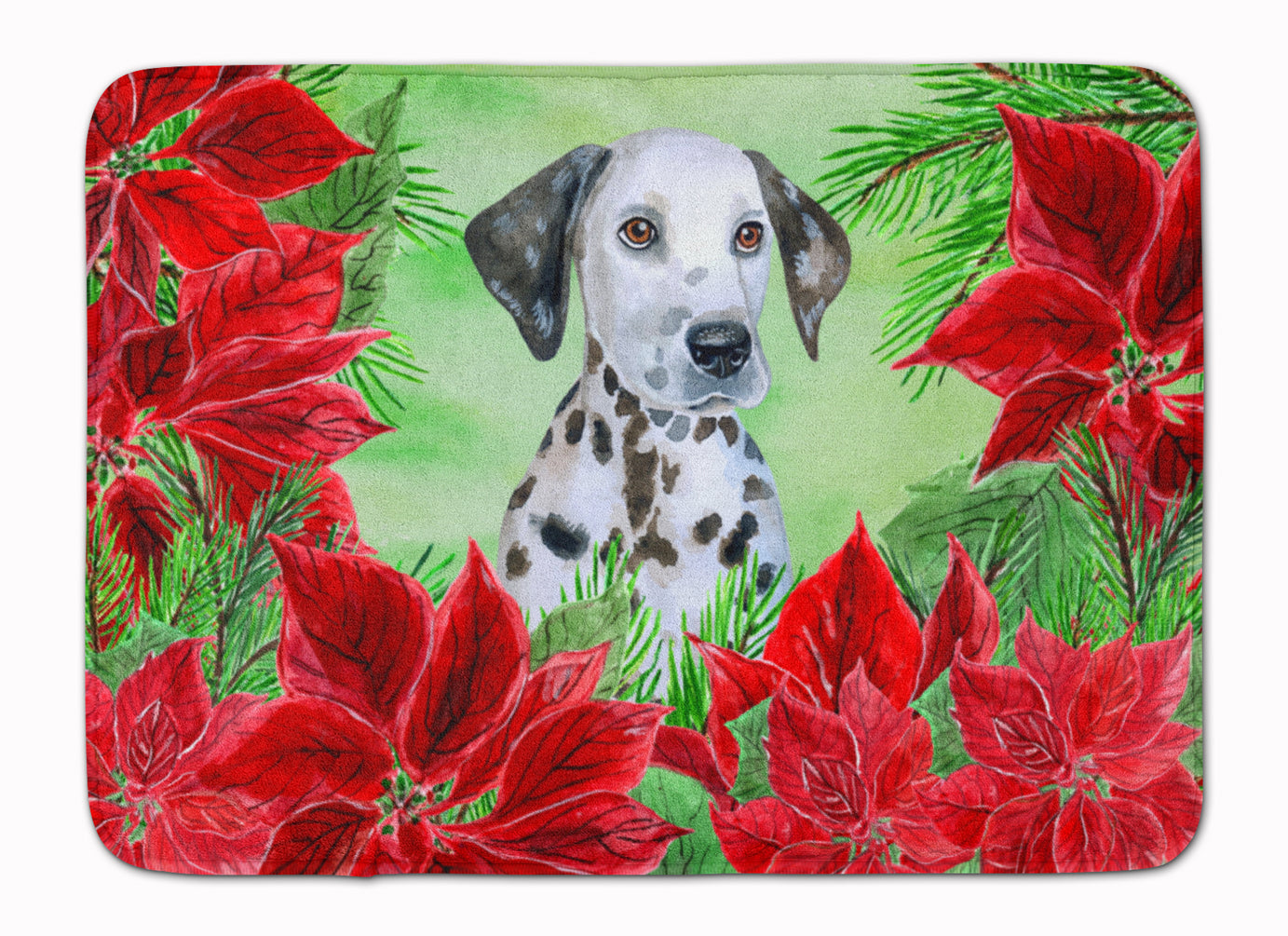 Dalmatian Puppy Poinsettas Machine Washable Memory Foam Mat CK1356RUG - the-store.com