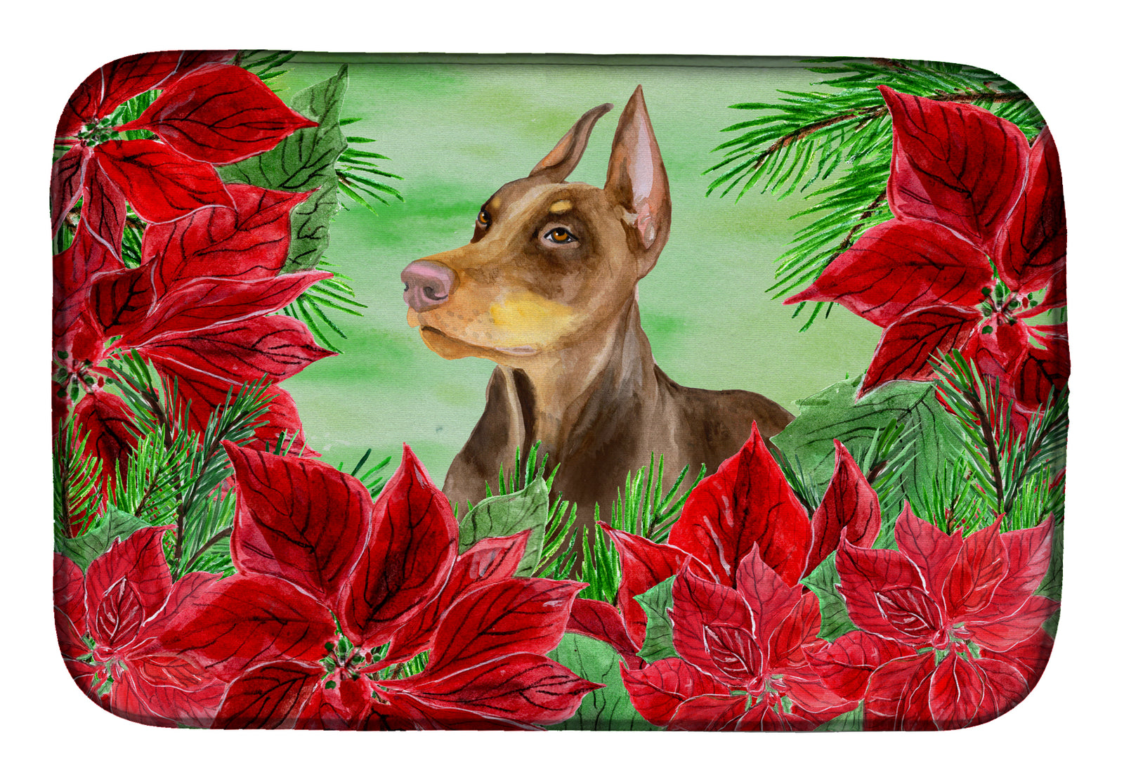 Doberman Pinscher Poinsettas Dish Drying Mat CK1357DDM  the-store.com.