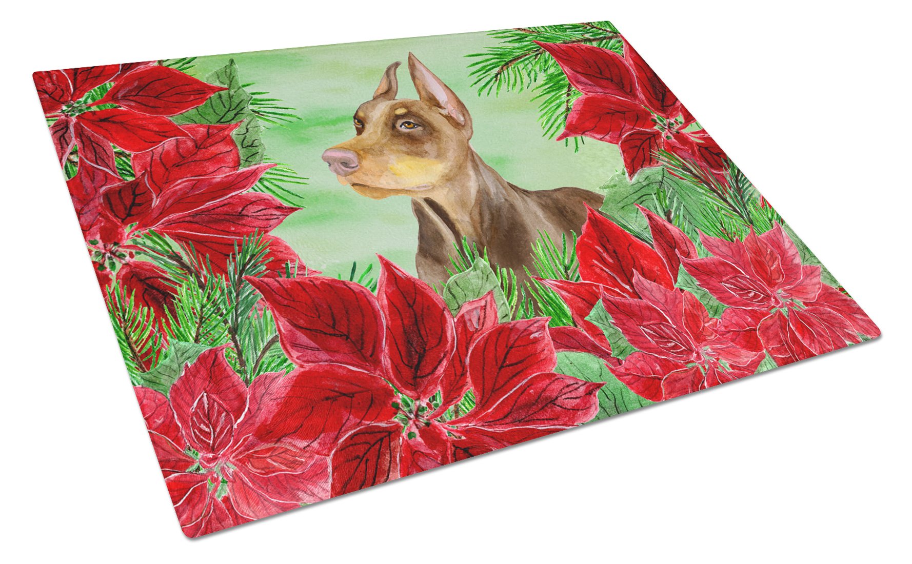 Doberman Pinscher Poinsettas Glass Cutting Board Large CK1357LCB by Caroline's Treasures