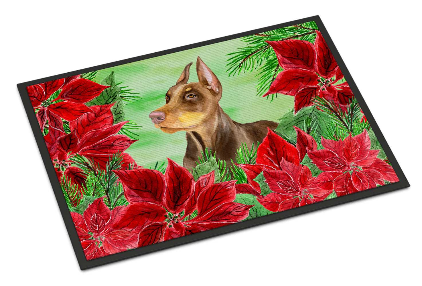 Doberman Pinscher Poinsettas Indoor or Outdoor Mat 18x27 CK1357MAT - the-store.com