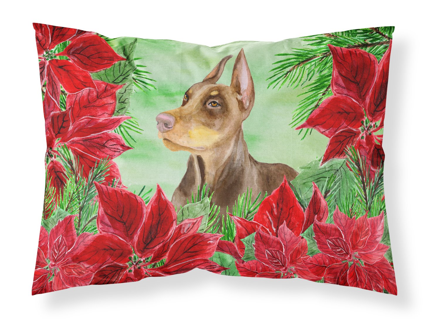 Doberman Pinscher Poinsettas Fabric Standard Pillowcase CK1357PILLOWCASE by Caroline's Treasures