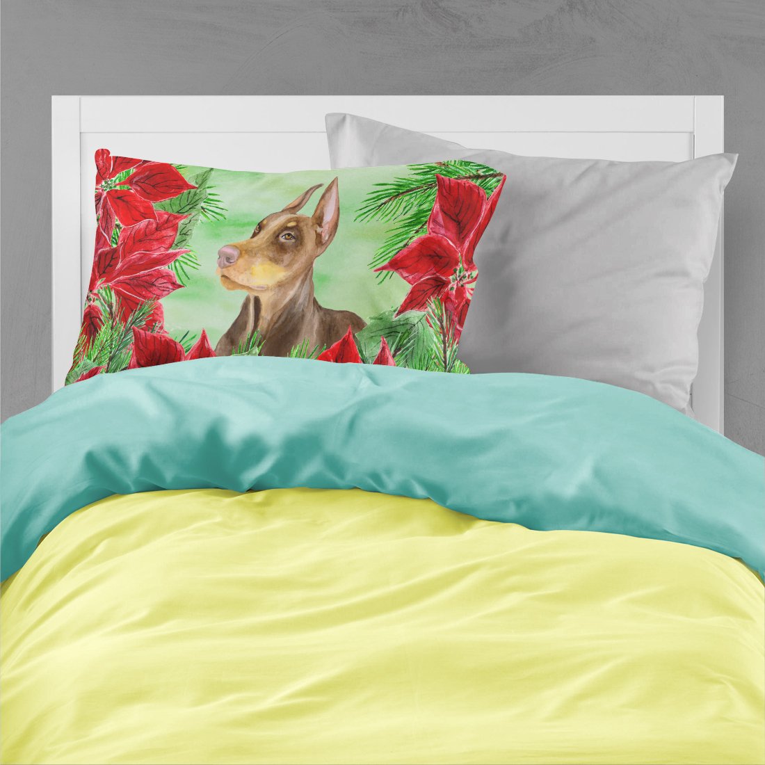 Doberman Pinscher Poinsettas Fabric Standard Pillowcase CK1357PILLOWCASE by Caroline's Treasures