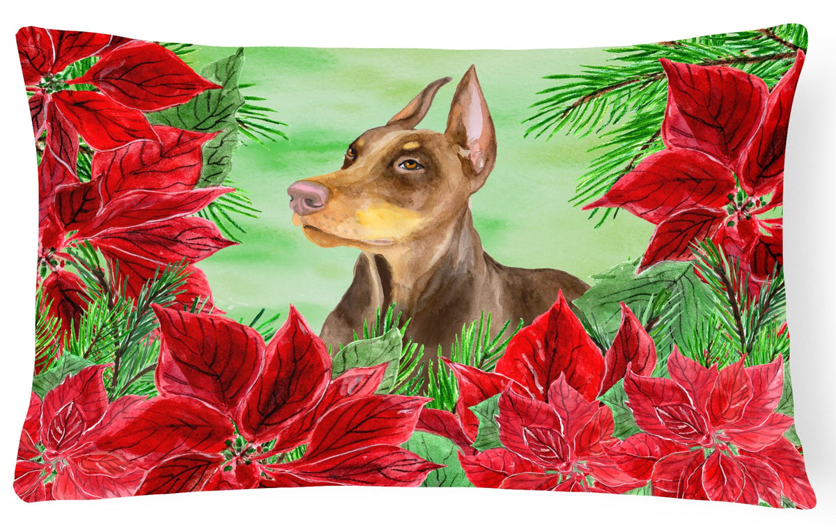 Doberman Pinscher Poinsettas Canvas Fabric Decorative Pillow CK1357PW1216 by Caroline&#39;s Treasures