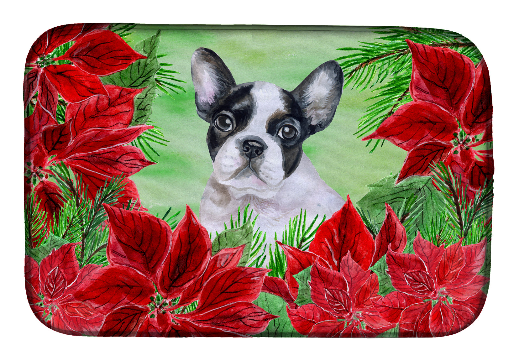 French Bulldog Black White Poinsettas Dish Drying Mat CK1358DDM  the-store.com.