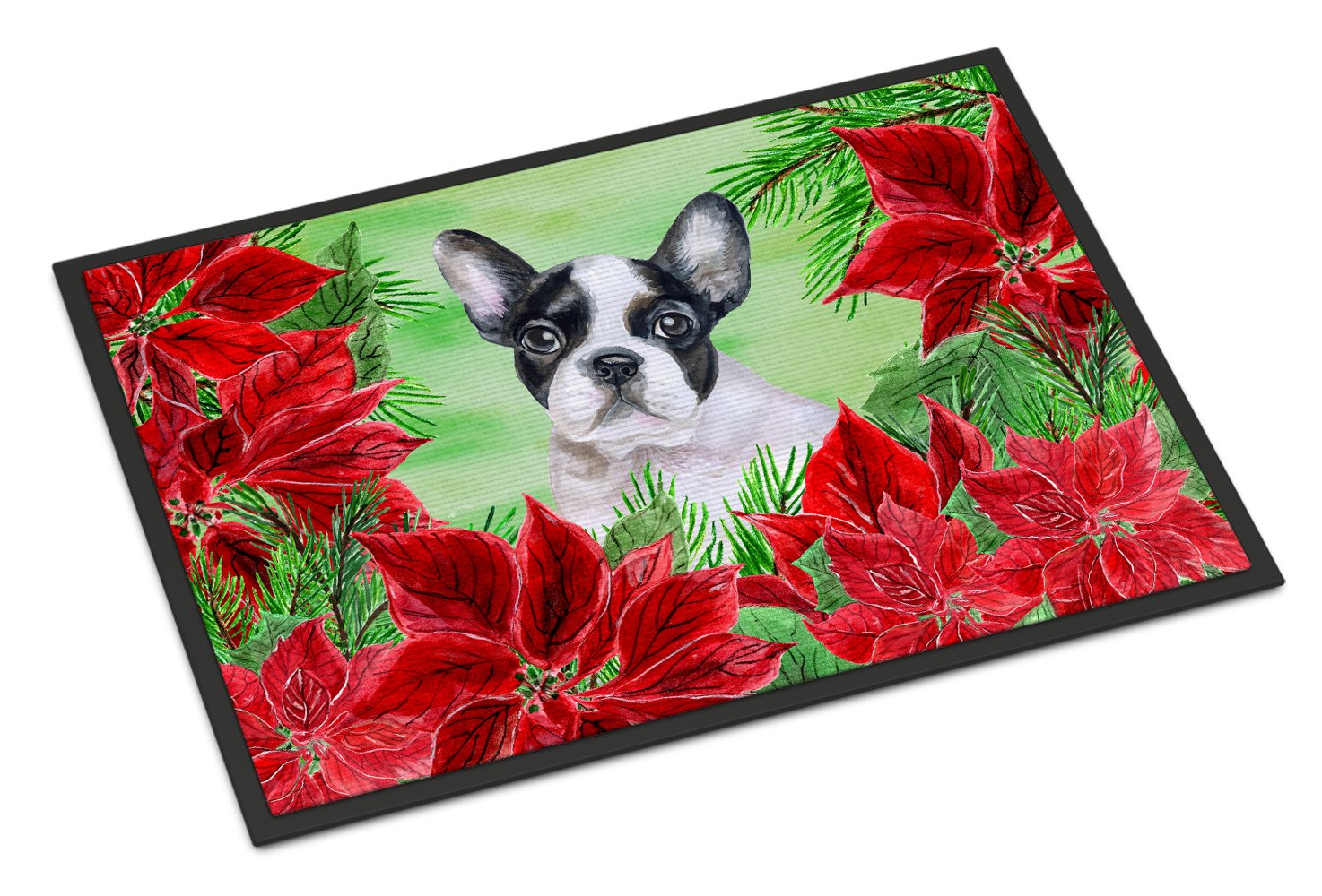 French Bulldog Black White Poinsettas Indoor or Outdoor Mat 24x36 CK1358JMAT by Caroline's Treasures