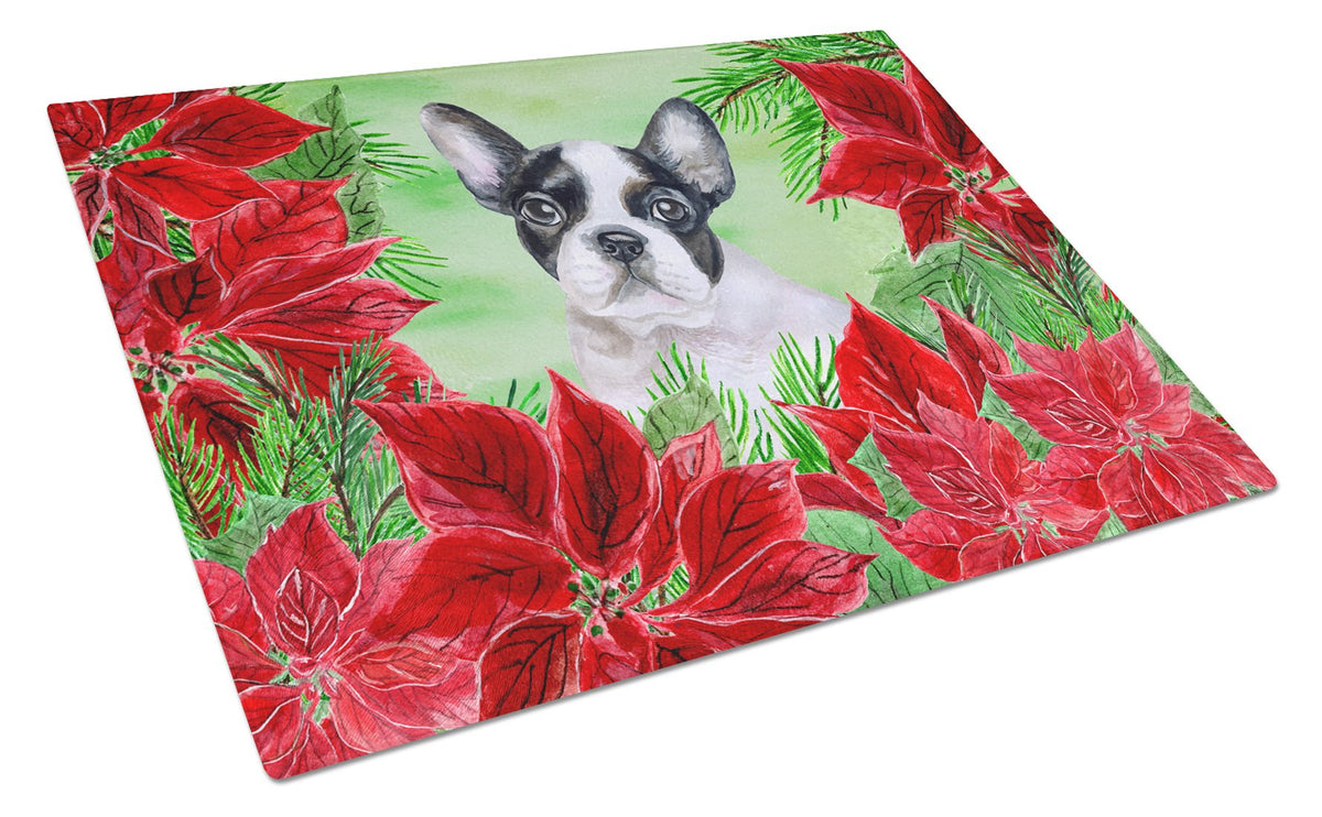 French Bulldog Black White Poinsettas Glass Cutting Board Large CK1358LCB by Caroline&#39;s Treasures