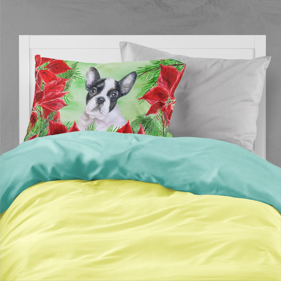 French Bulldog Black White Poinsettas Fabric Standard Pillowcase CK1358PILLOWCASE by Caroline's Treasures