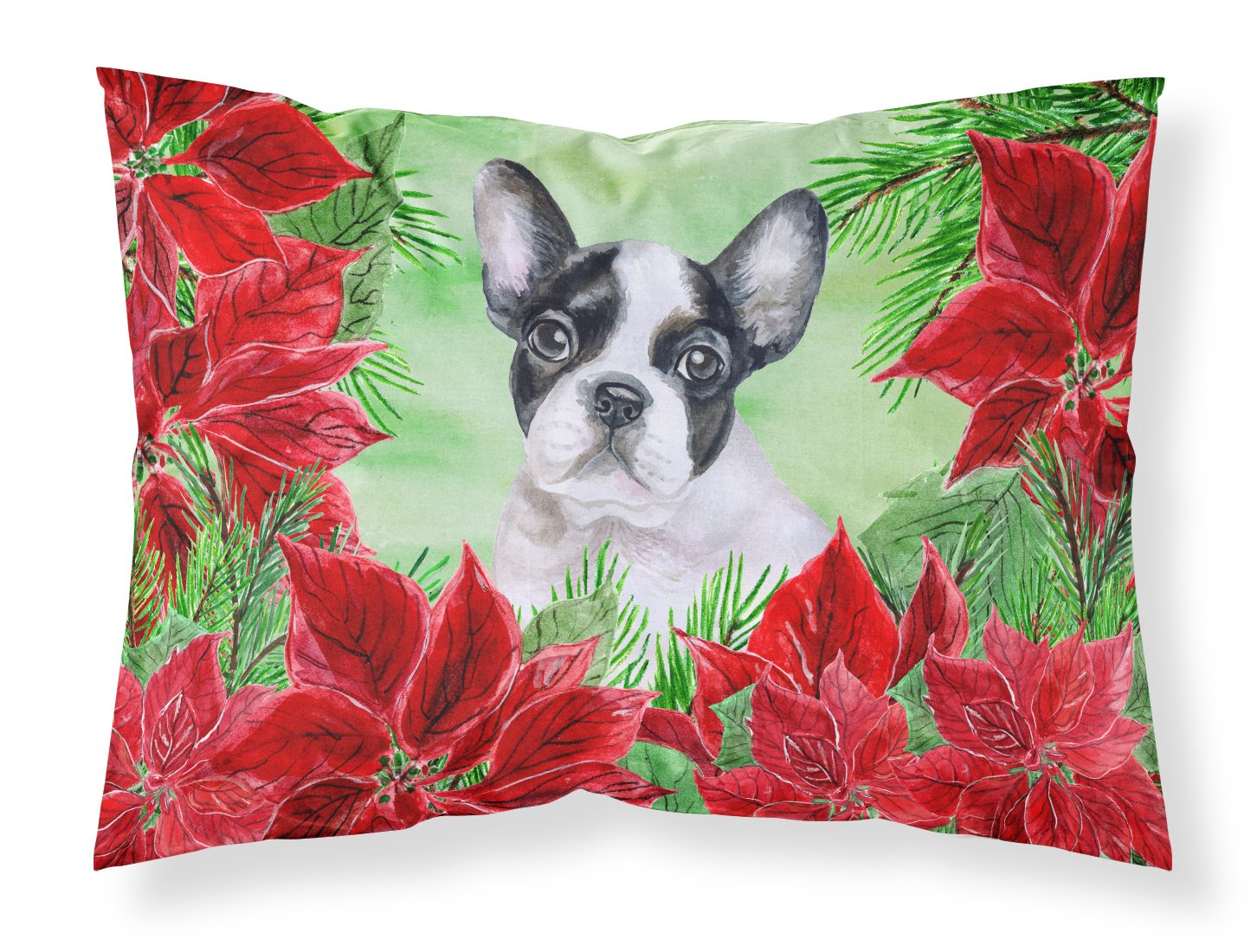 French Bulldog Black White Poinsettas Fabric Standard Pillowcase CK1358PILLOWCASE by Caroline's Treasures