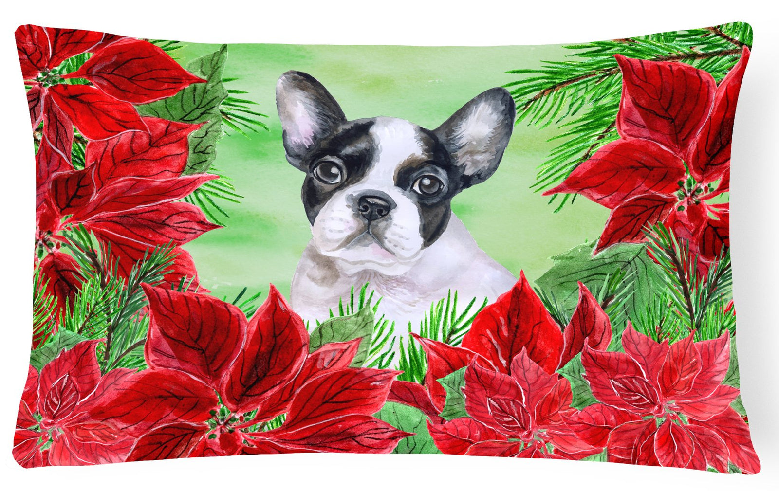 French Bulldog Black White Poinsettas Canvas Fabric Decorative Pillow CK1358PW1216 by Caroline's Treasures